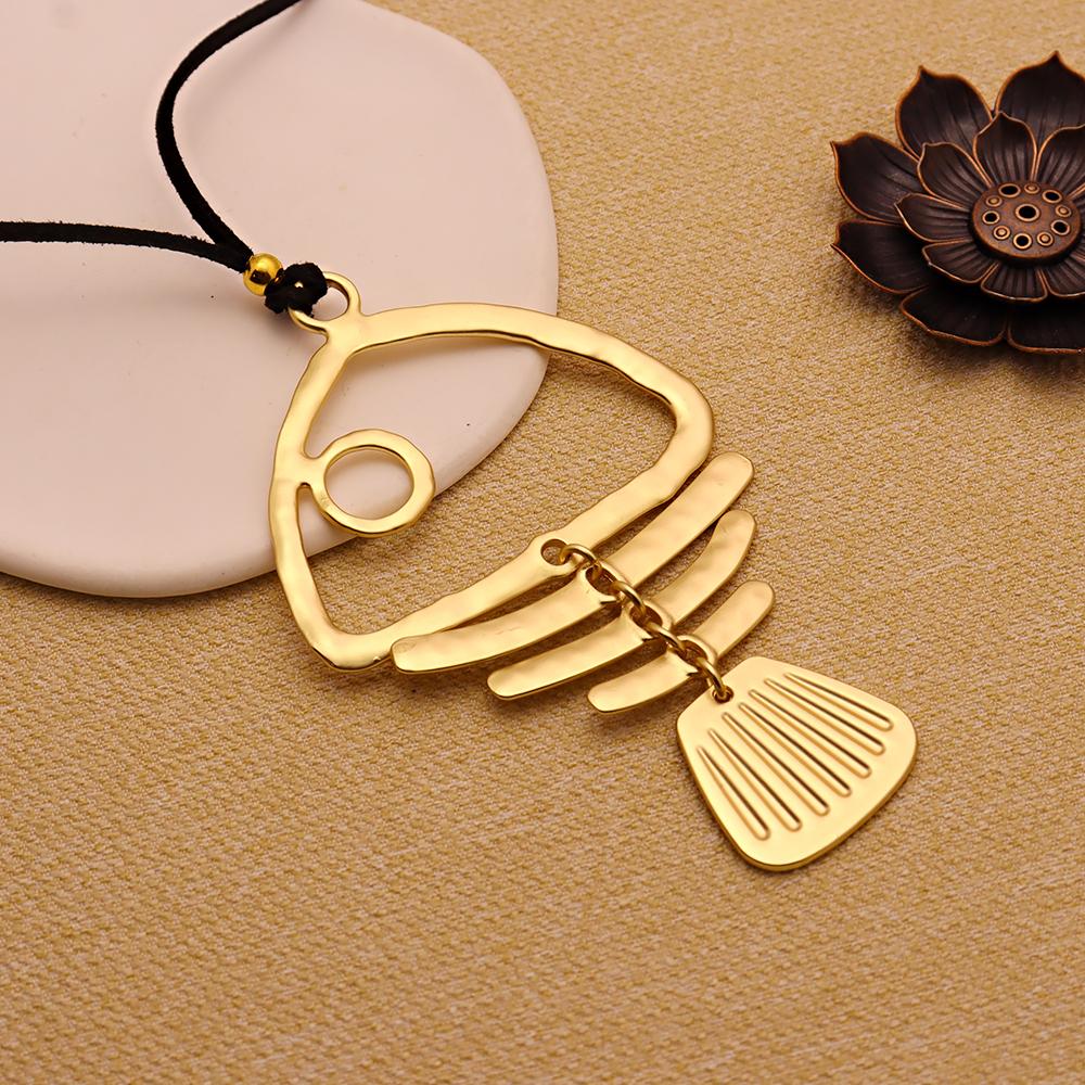 

1 Piece Matte Golden Large Fishbone Punk Pendant Bohemia Long Chain Necklace Jewellery Gift For Woman