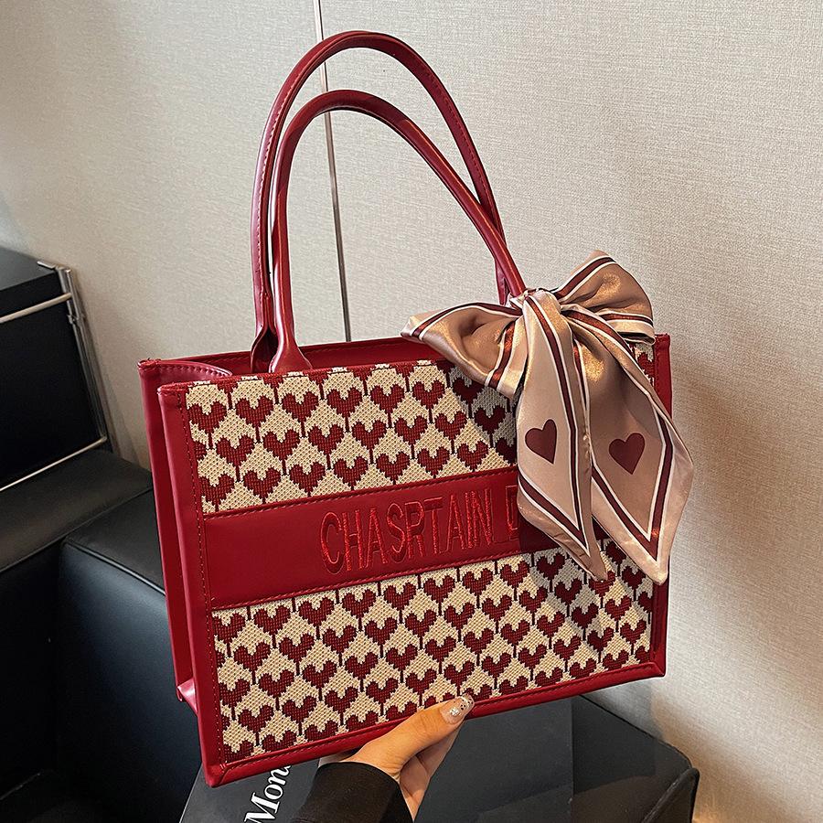 Rote Liebe Handheld Große Tasche Damen Neue Vielseitige Großraum Freizeit Tasche