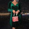 2026 New Women's Velvet Bodycon Dress, V-Neck Long Sleeve Short Cocktail Dress with Waist Cinching, Sexy Holiday & Party Velvet Gown