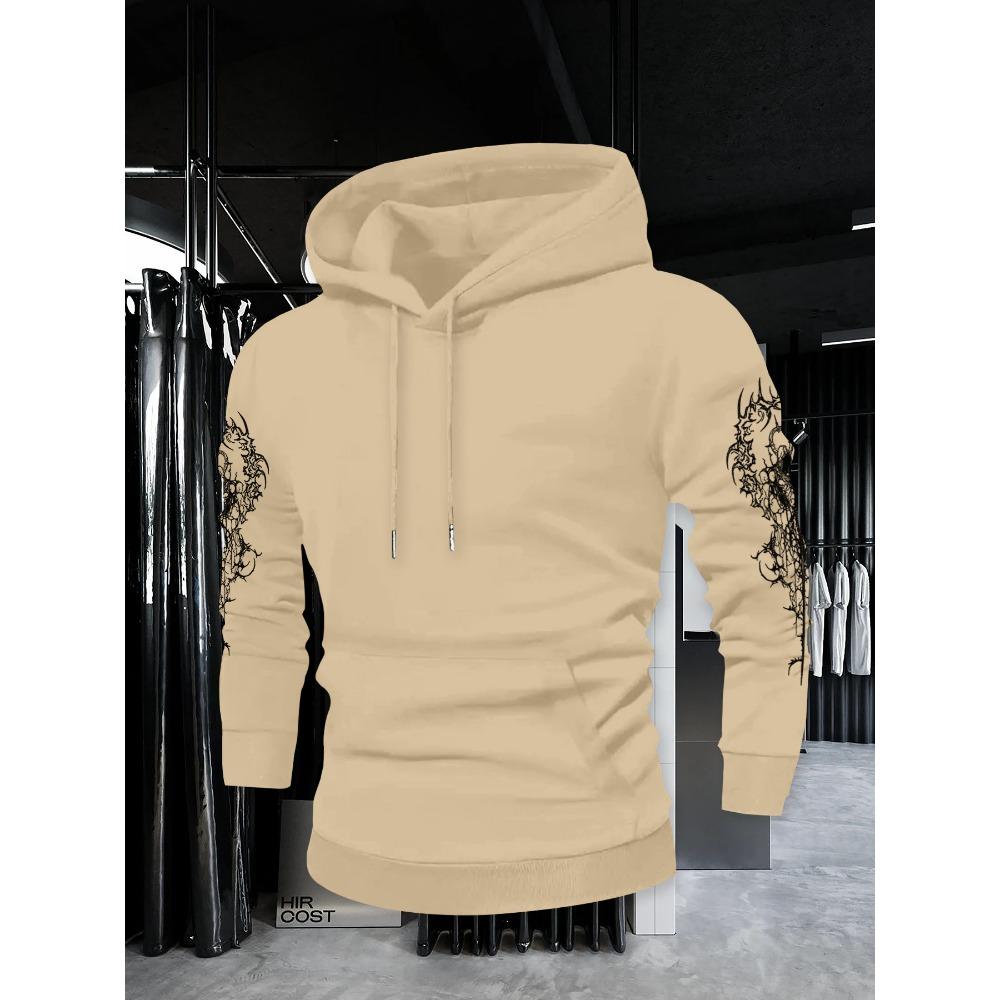 Autumn Winter Trendy Men's Vintage Streetwear Hooded Sweatshirt with Gothic Design, Featuring Demon Wings and Thorns Print on the Back