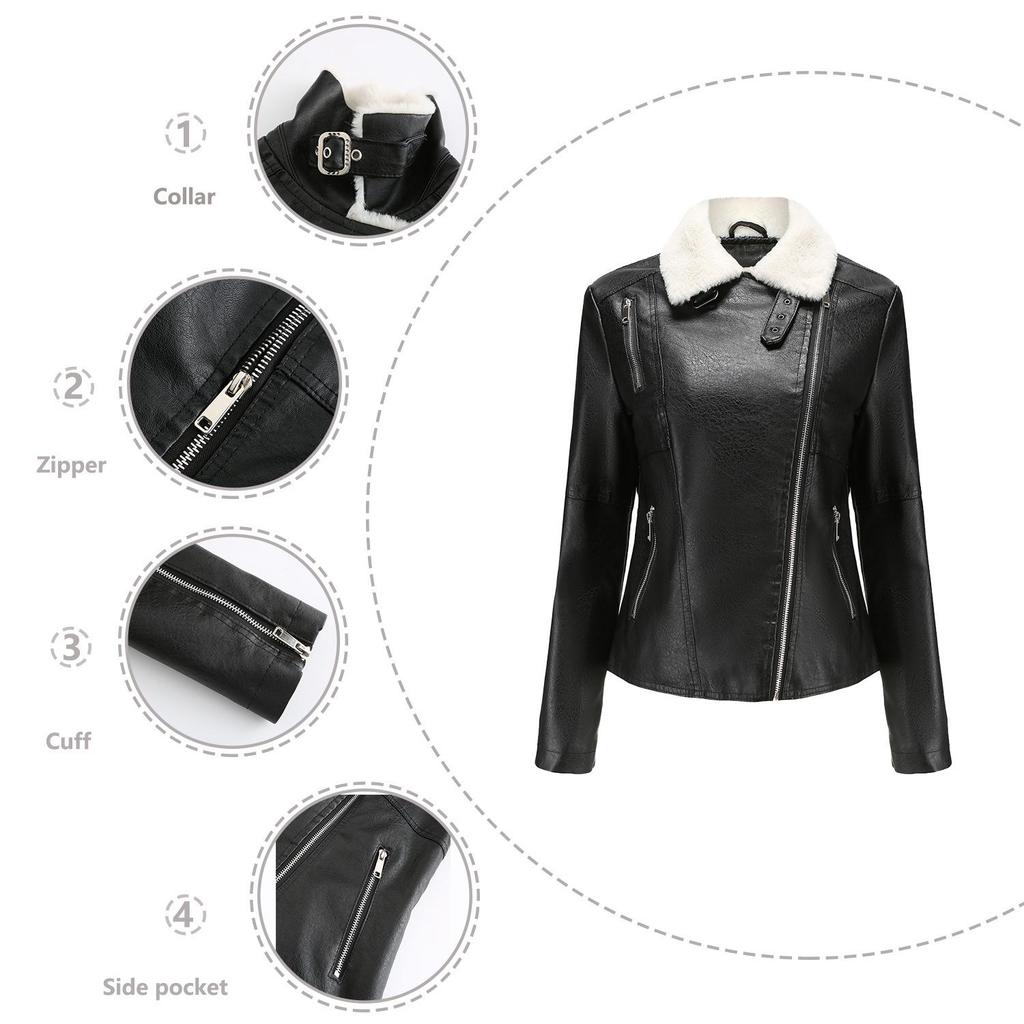 2026 Autumn Winter Women's Plus Velvet Leather Jacket Fema Fur Integrated Leather Coats Women Thicken Lapel Casual Jacket