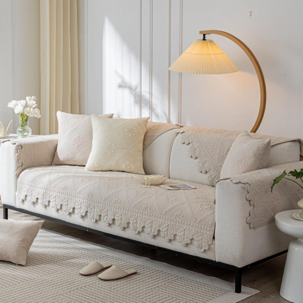 French Vintage Sofa Cushion Cover Cotton Slip Proof Modern Universal Cotton Fabric Sofa Pad Protector