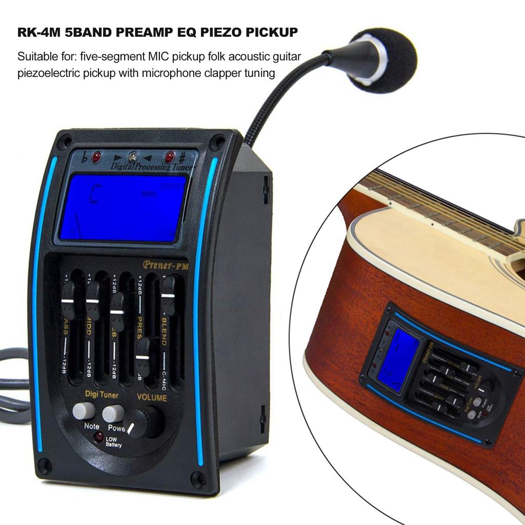 Bstinay 5-Band Preamp Piezo Pickup Acoustic Guitar EQ LCD Tuner Microphone Black