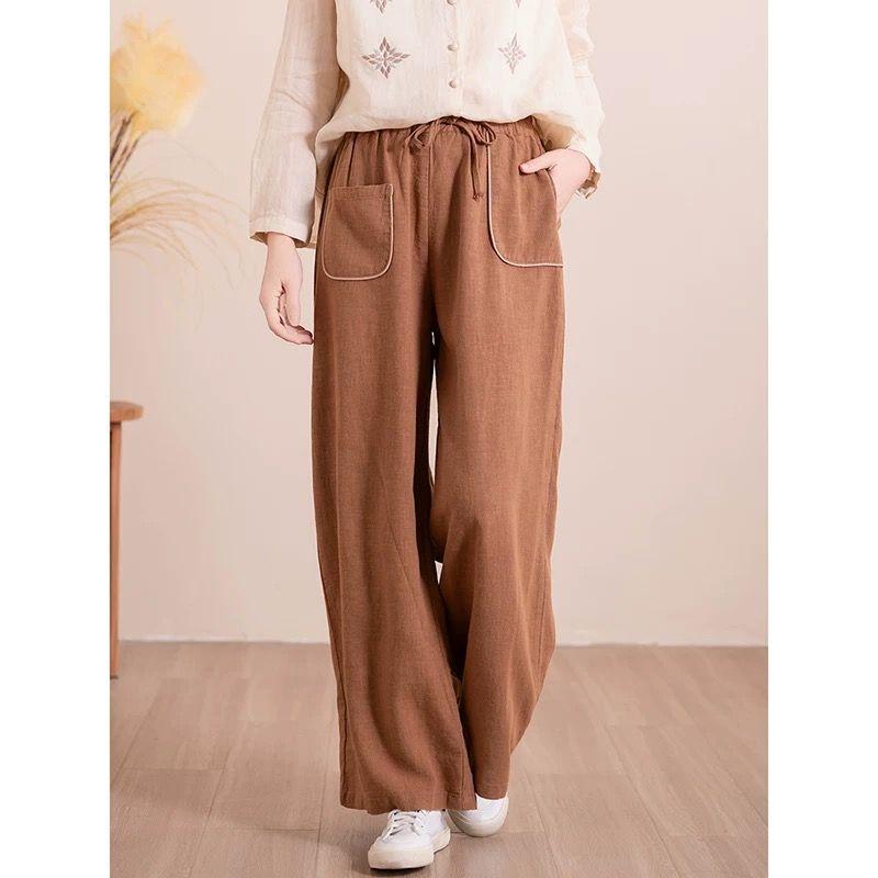 

Весенние эластичные брюки с повседневными прямыми штанинами для женщин, свободные брюки с широкими штанинами из хлопка и льна 4XL