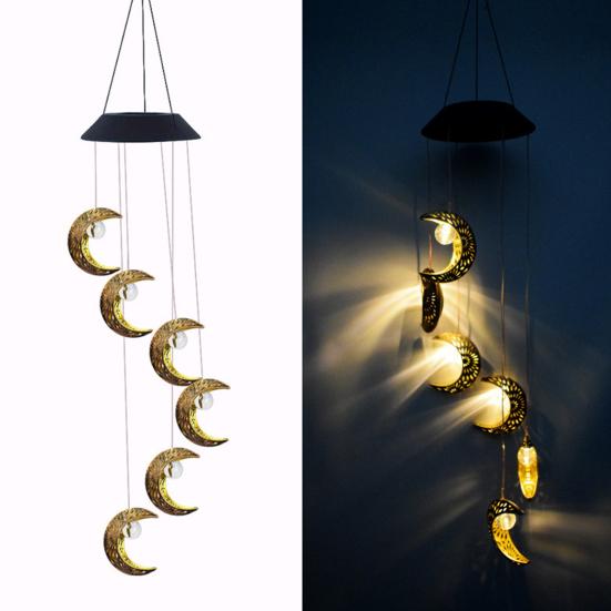 Solar Wind Chime Light, Star Sun Moon Wind Chime Solar Light, Outdoor Hanging Wind Chime, Solar Powered Garden Light for Patio Balcony Porch Terrace