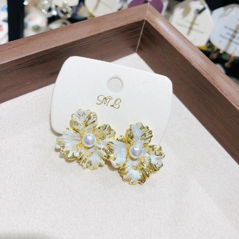Винтажные Эмалированные Серьги-Гвоздики с Четырехлистным Цветком и Натуральной Жемчужиной, Игла, Ретро, Дворцовые, Ювелирные Изделия