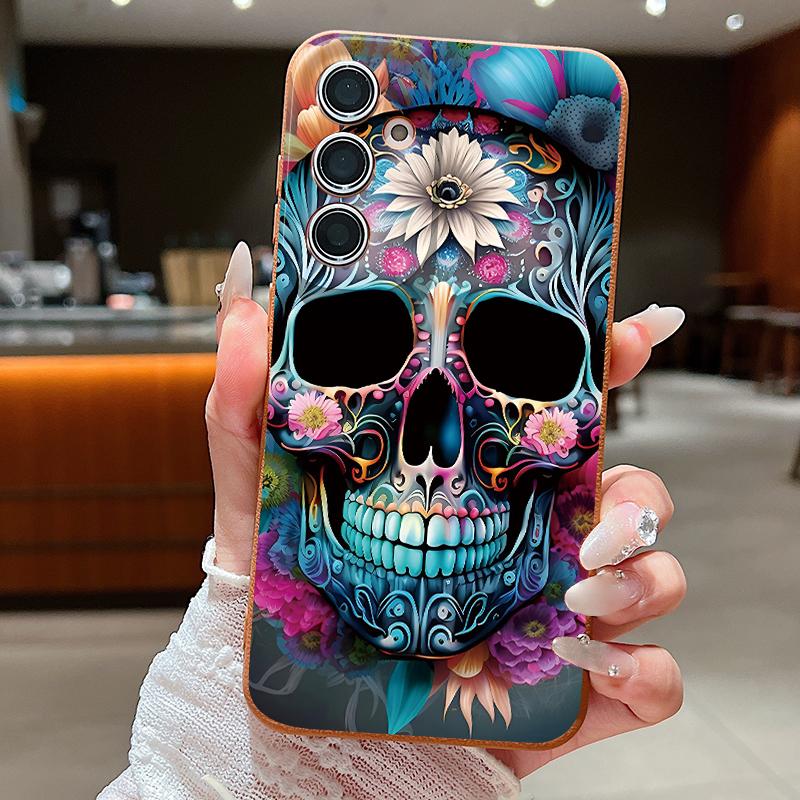 Lettered Skull Pattern Case For Samsung A18 A57 A37 A17 A56 A36 A26 A16 A55 A35 A25 A15 A54 S21 FE S22 S23 S24 Plus S25 S26 Ultra Silicone Cover