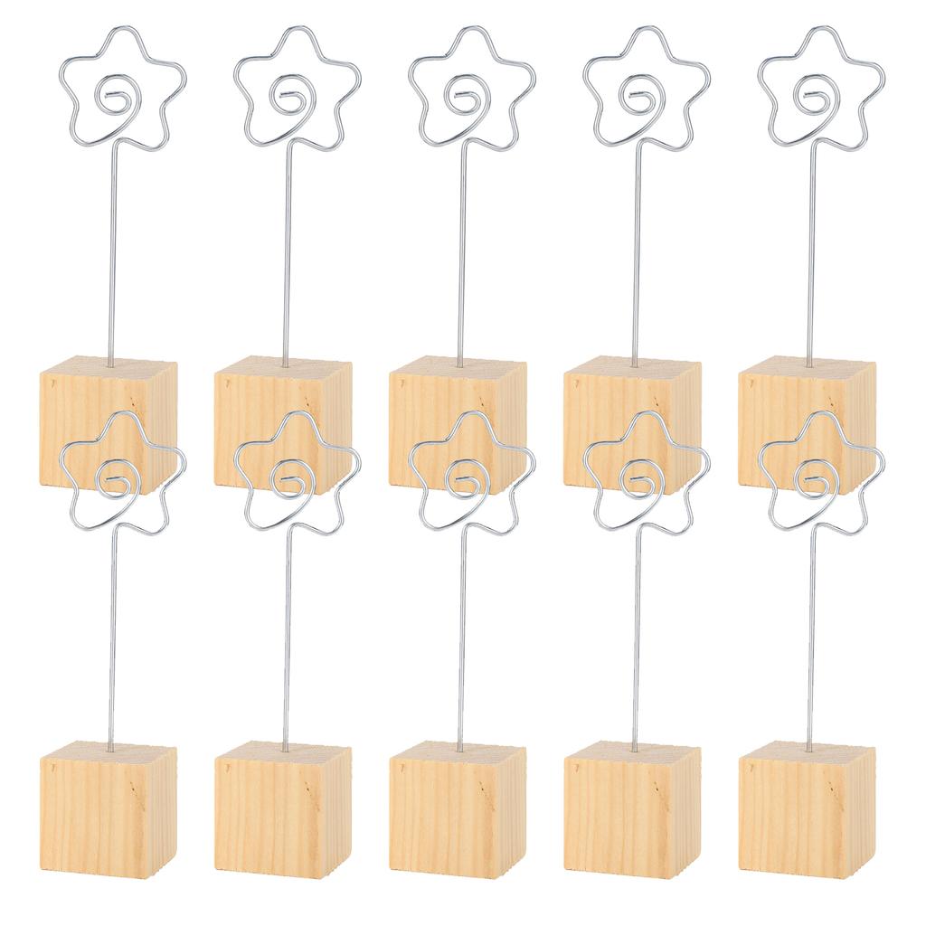 10Pcs Photo Holder Metal Clip Stand Note Message Card Picture Solid Wood Base Craft