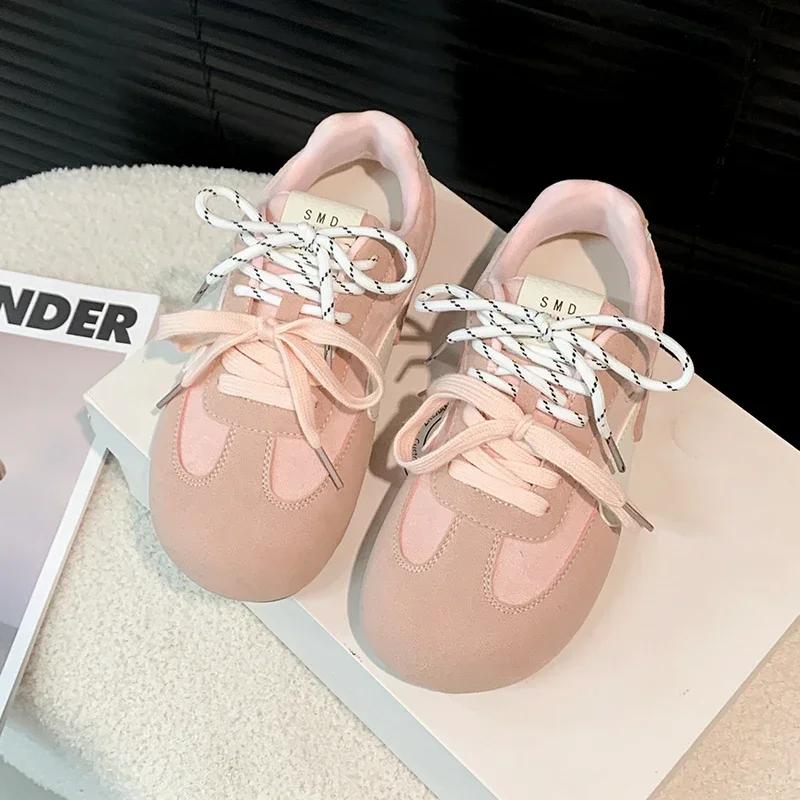 Gruba Podeszwa Okrągły Czubek Sznurowane Kontrastowe Kolory Modne Całkowicie Wygodne Antypoślizgowe Oddychające Sportowe Casual Damskie Buty Pojedyncze