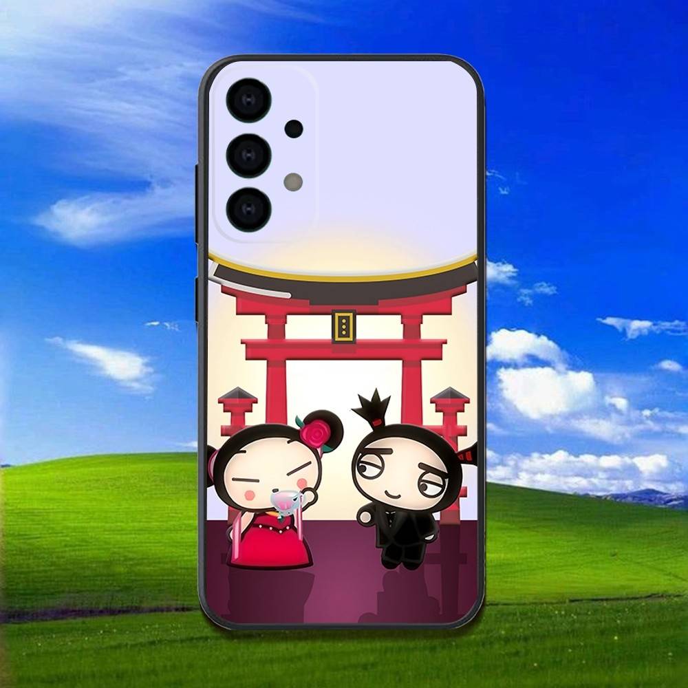 P-Pucca Cute Love Phone Case For Samsung Galaxy A13,A21s,A22,A31,A32,A52,A53,A71,A80,Soft Black Shell