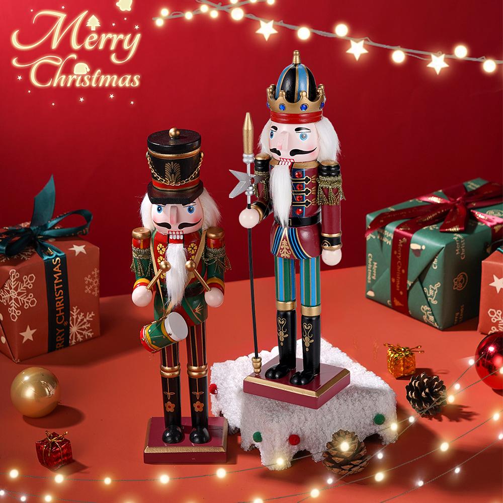 2PCS Wooden Christmas Decorations Nutcracker 30CM Traditional Painted Nutcracker, Collectible Christmas Party for Home Fireplace