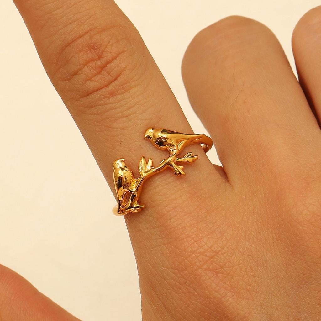 Hummingbird & Flower Open Ring Collection, Gold/Silver Tone Adjustable Gemstone Bird Rings for Women