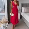 2024 Summer Elegant V-Neck Sleeveless Backless Pleated Dress for Women