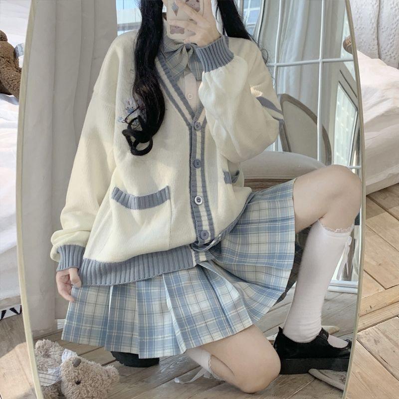 JK Uniform Skirt & Cardigan Sweater Set: Autumn/Winter Japanese Soft Girl College-Style Sailor Suit