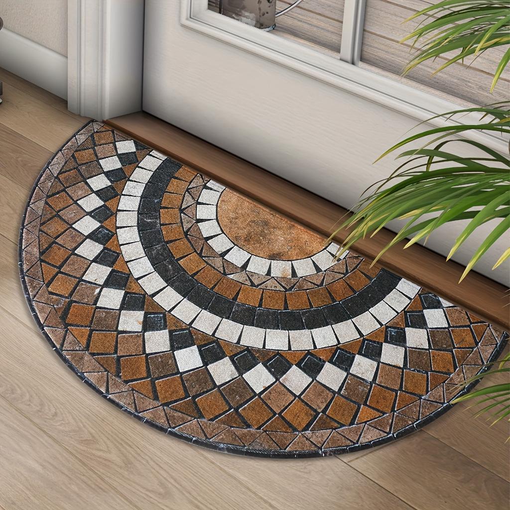 Vintage Roman Style Half Round Door Mat Non-Slip Machine Washable Floor Mat 2D Flat Semi-Circular Rug for Entryway Home Decor