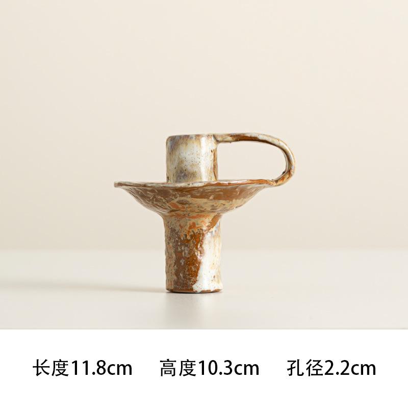 

Candle Stick Holder Handmade Candle Holder with Handle White Clay Pottery Nordic Style Home Decor Ceramic Holder