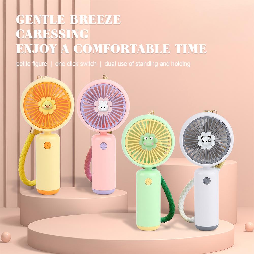2024 New Handheld Charging Fan Cartoon Cute Small Student Charging Mini Fan with Wrist String Portable Pocket USB Fan Silent