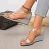 Women's Back Zipper Rhinestone Wedge Sandals Iris I-Shaped Beach Sandals