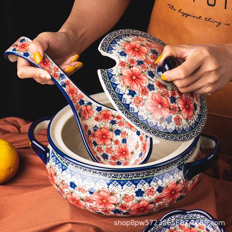 Dish set Household retro tableware Ceramic rice bowl Salad bowl Personal creative plate Binaural bowl