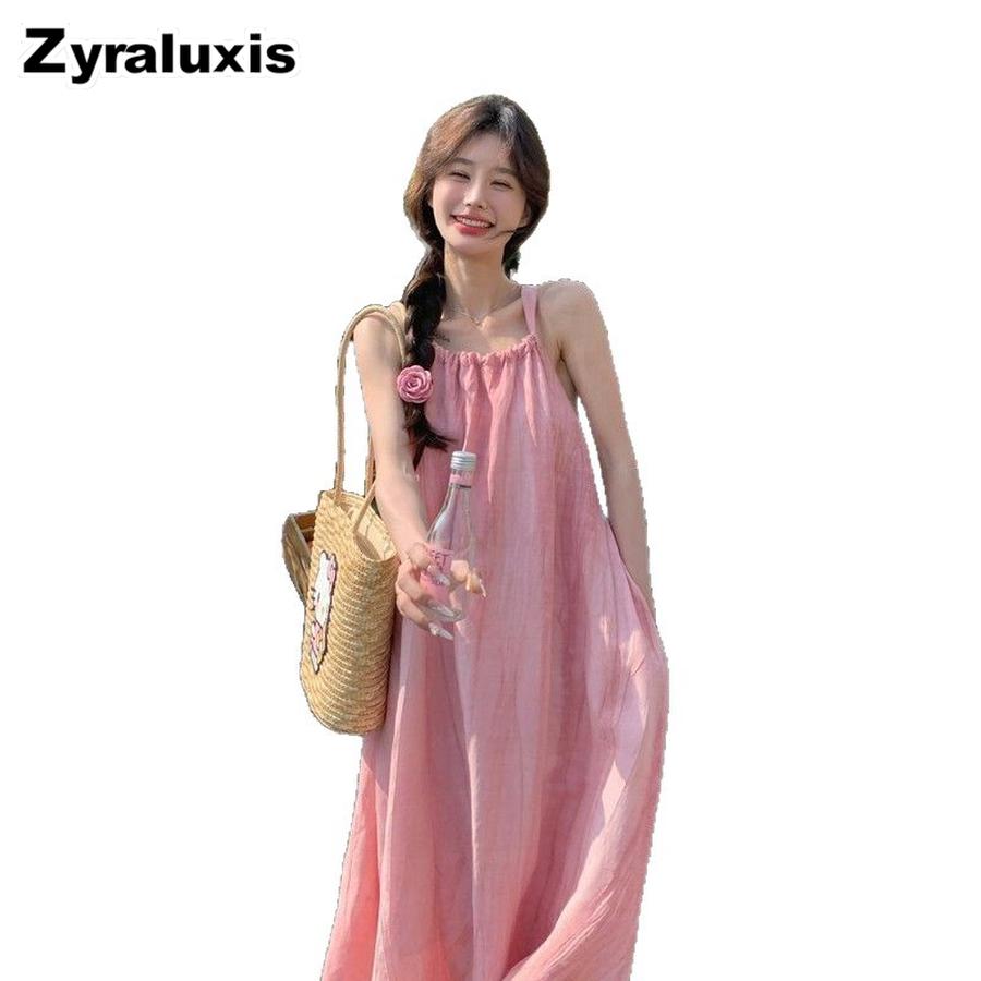 French Vintage Style Gradient Halter Dress for Women Summer Beach Vacation One-Shoulder Pink Beautiful Mini Skirt
