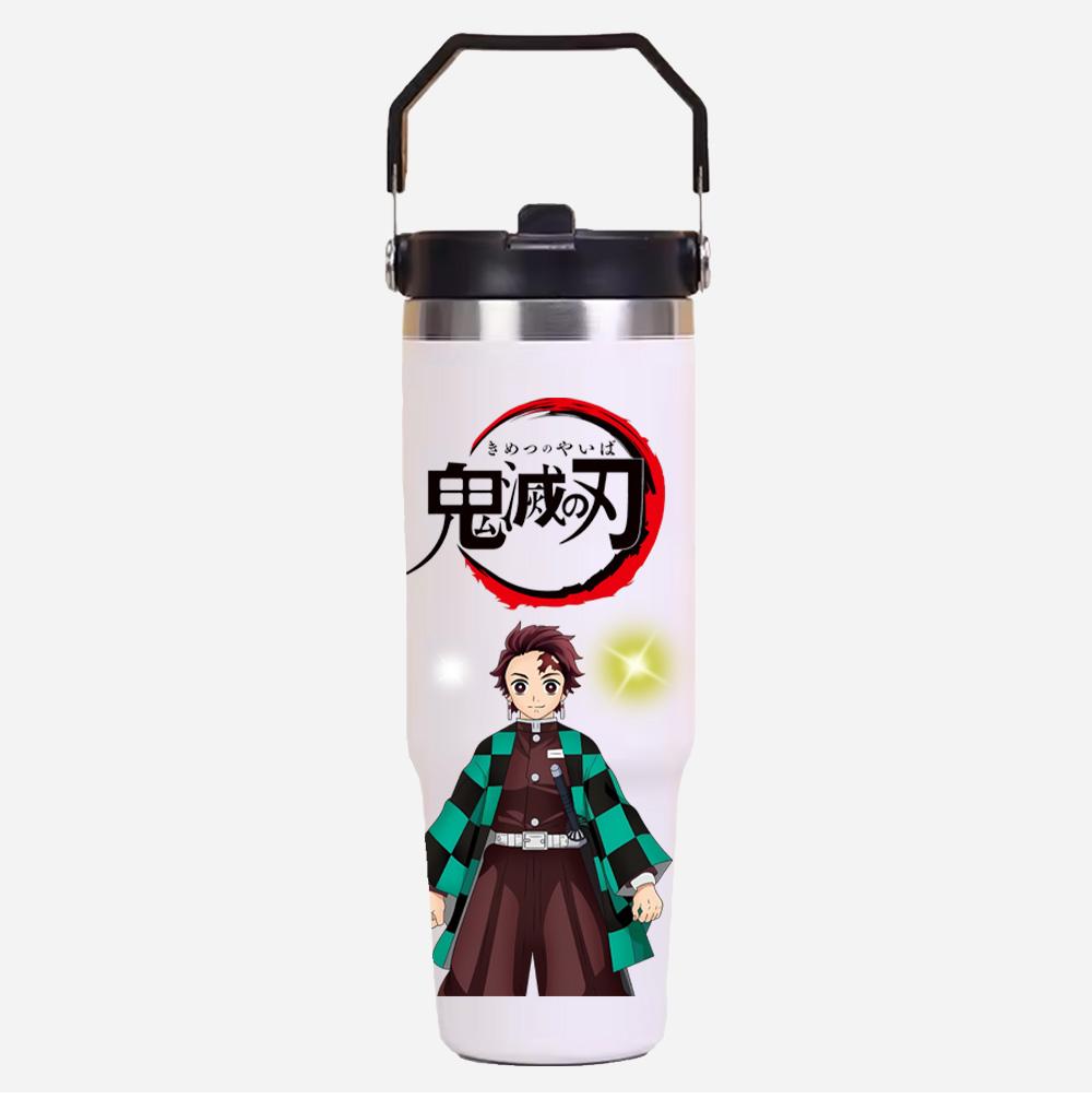 30oz Anime Demon Slayer Printed Simple Solid Color Stainless Steel Thermos Water Cup Thermal Insulation Cold Ice Cup Kid Gift