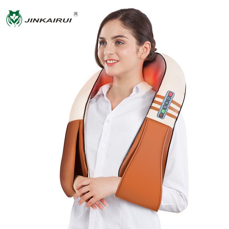 JINKAIRUI Neck Massager Shoulder Back Massage Machine Kneading Shiatsu Heating Massage Tool Home Office Car Use