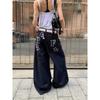 Womens High-Waisted Wide-Leg Denim Pants Streetwear Loose Fit Hip Hop Style Casual Jazz Dance Trousers
