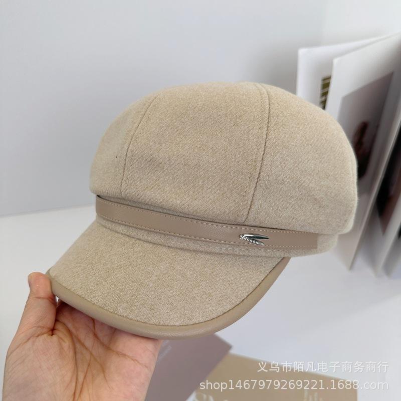 Vintage British woolen hat Children's wide brim shows small face Breathable octagonal hat Fashion versatile painter hat Newsboy hat