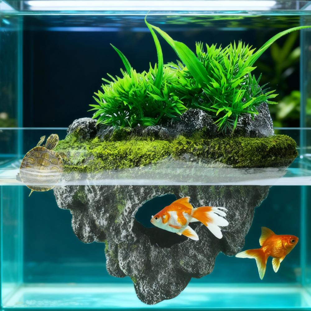 Aquarium Floating Rockery Simulation Realistic Stone Fish Tank Ornament Moss Rock Landscaping Decor Betta Cave Hideout Shelter