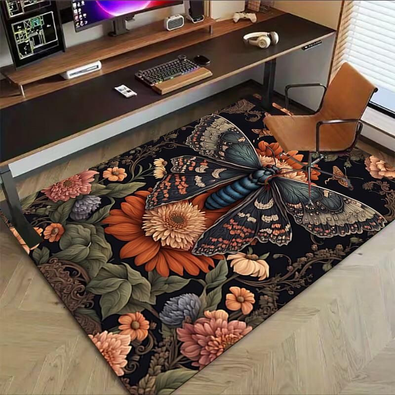 1pc Butterfly Flowers Carpet Anti Slip Polyester Floor Mat for office.Bedroom