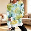 Women's Floral Print Crewneck Sweatshirt with Scalloped Wavy Hem Long Sleeve Pullover Top