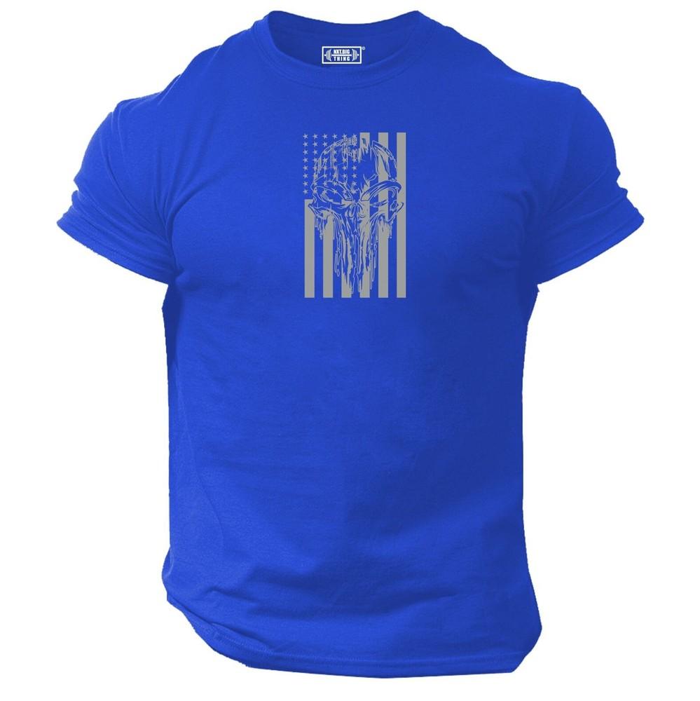 Us Flag Skull T Shirt Gym Clothing Bodybuilding Training Workout Boxing Mma Top