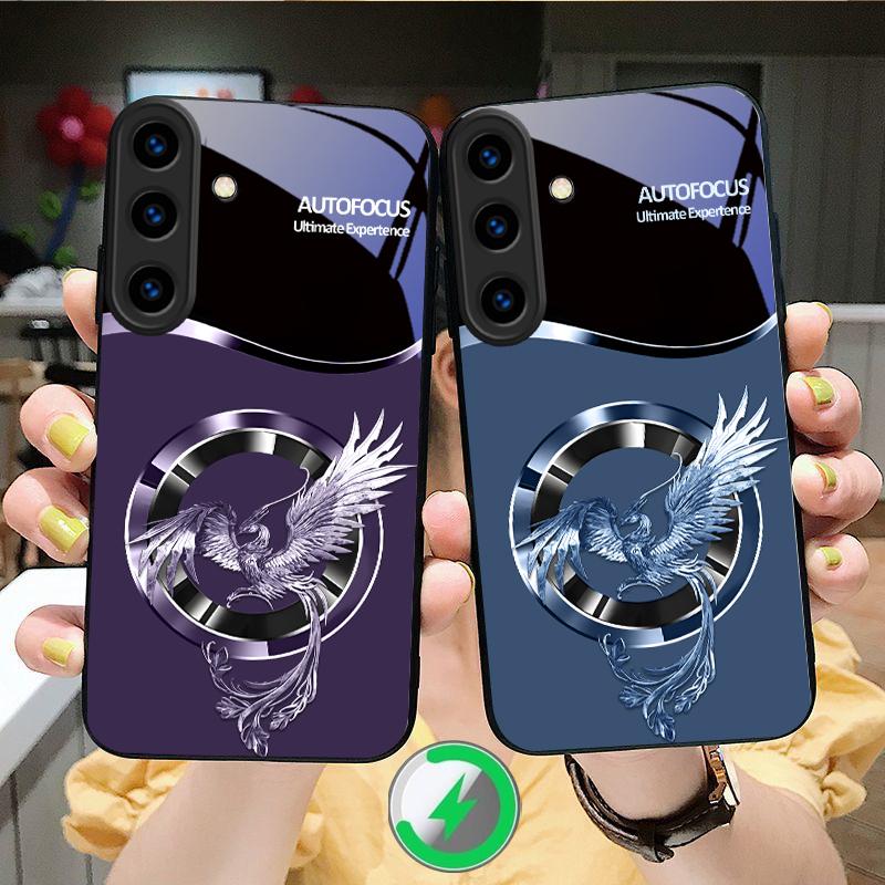 Handsome Pink Phoenix For Samsung S25 S25 Edge S25Ultra 20 S21 Pro S22 Plus S23 FE S24 Ultra For Magsafe Glass Phone Case