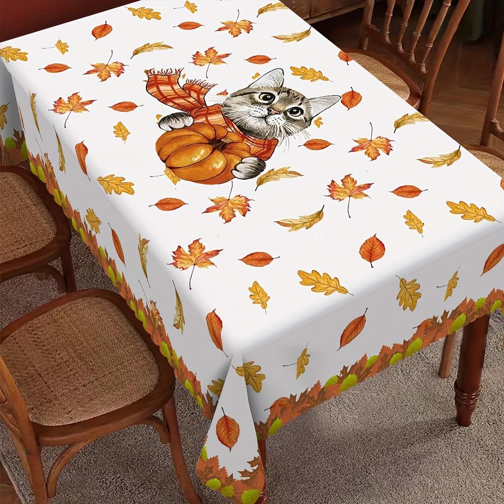 Herbst Kürbis Ahornblatt Bezaubernde Katze Tischdecken Thanksgiving Herbst Wasserdichte Tischdecke Hochzeit Heimparty Esstischdeko
