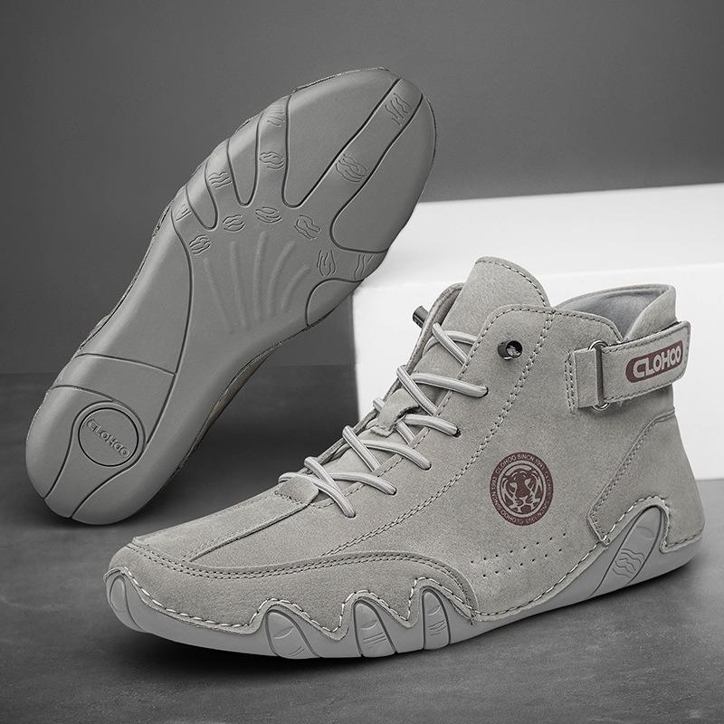 Men's Ankle Boots Fashion High Top Sneakers High Quality Leather Casual Shoes Comfort Soft Sole Driving Shoes Big Size Men Shoes