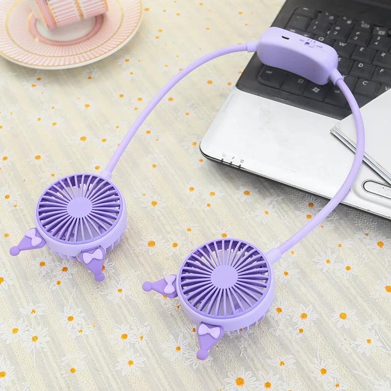 Trendy Foldable Portable Neck-Hanging Fan, Super Cute Cartoon Ears, Two-Speed USB Rechargeable Mini Fan