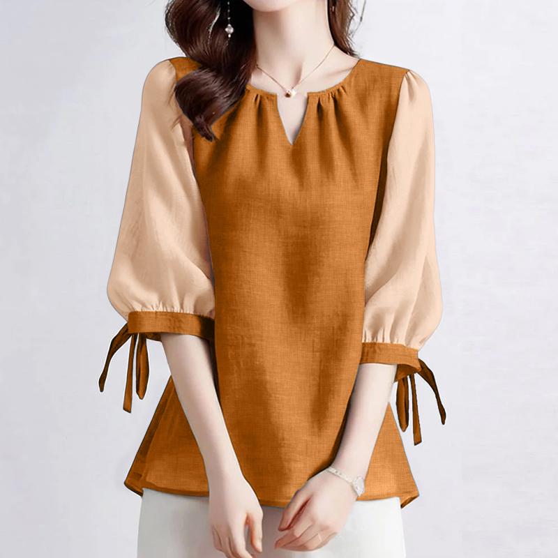 

ZANZEA Women Casual V-Neck Summer Patchwork 3/4 Sleeve Blouse 4XL помаранчевий