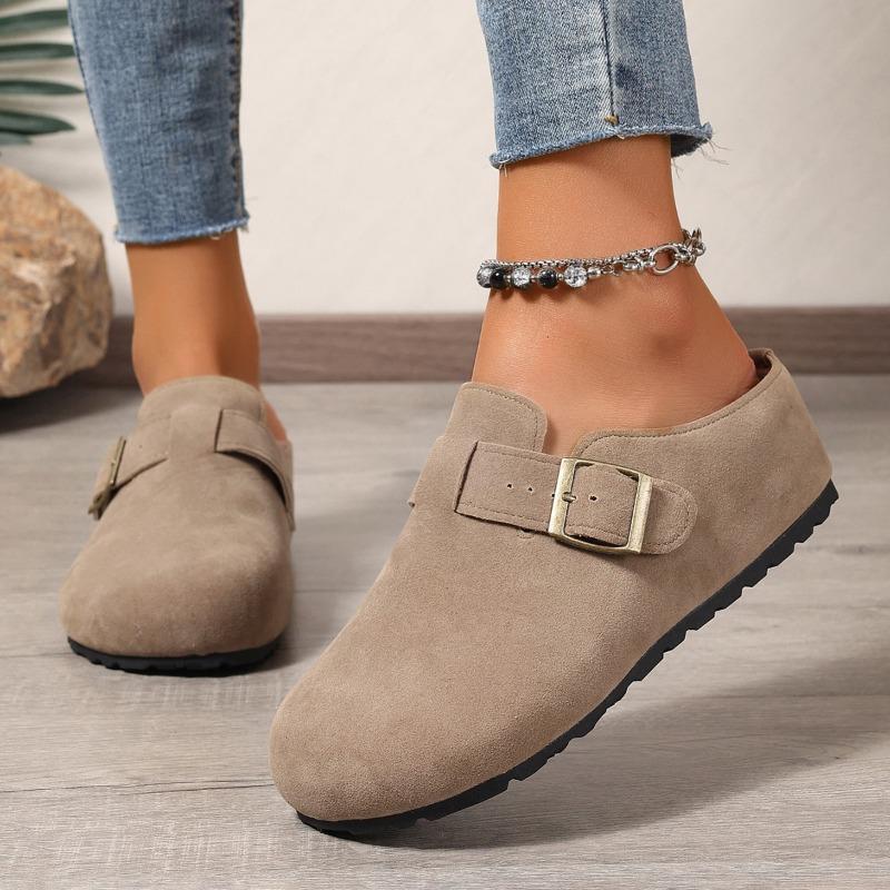 Women's Platform Closed-Toe Mules, Buckle Detail Slip-On Slides, Backless Loafers with Arch Support