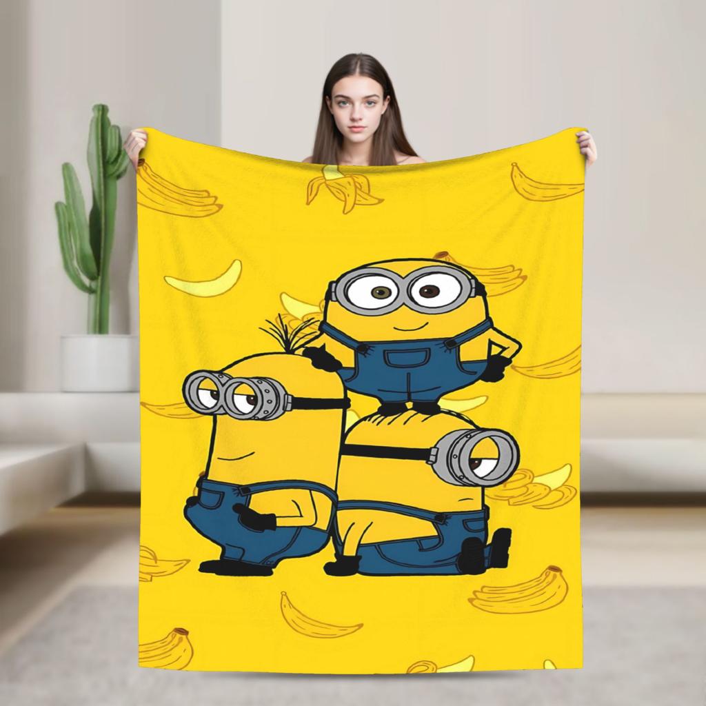 Cartoon M-Minions Flannel Blankets Winter Warm Throw Blanket for Kids Adult Bedroom Print Bedspread Sofa Bed Cover