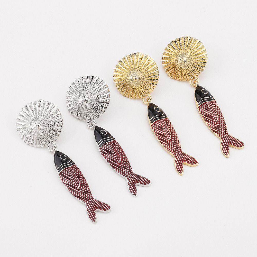 Summer Dangle Earrings Boho Beach Holiday Jewelry Gift Elegant Fish Pendant Earrings  for Women