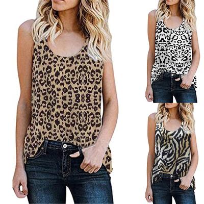 Women's Summer Leopard/Zebra Print Raglan Sleeveless Basic-T Shirt Tops Tank