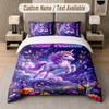 Unicorn Theme Custom Text Or Name 3Pcs Bedding Set 1 Flat Sheet & 2 Pillowcases Personalized Home Bedding