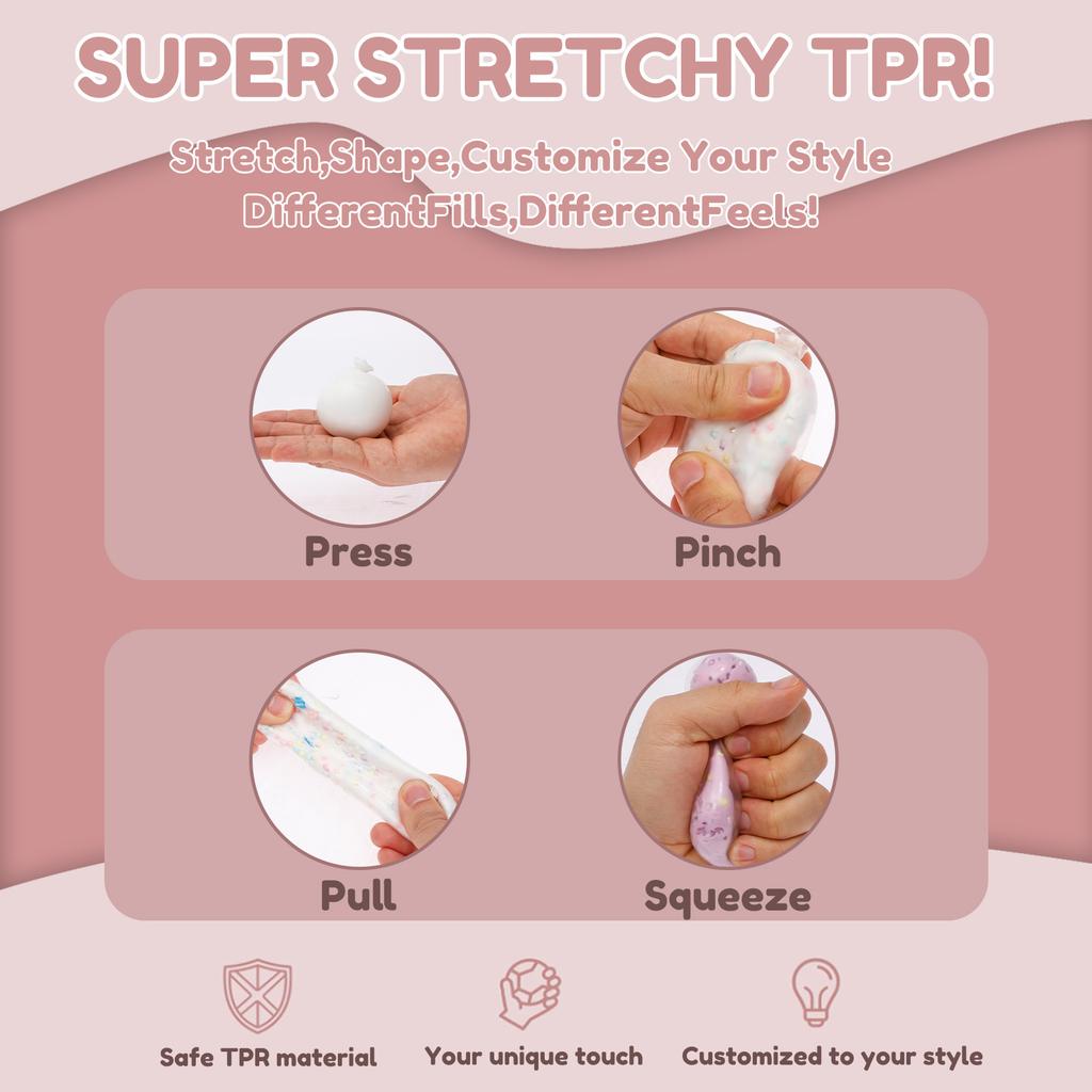 DIY Stress Ball Making Kit Tear Resistant Ball Skin Set with Filler ASMR Sensory Squeeze Craft Supply for Kid Adult Stress Tool