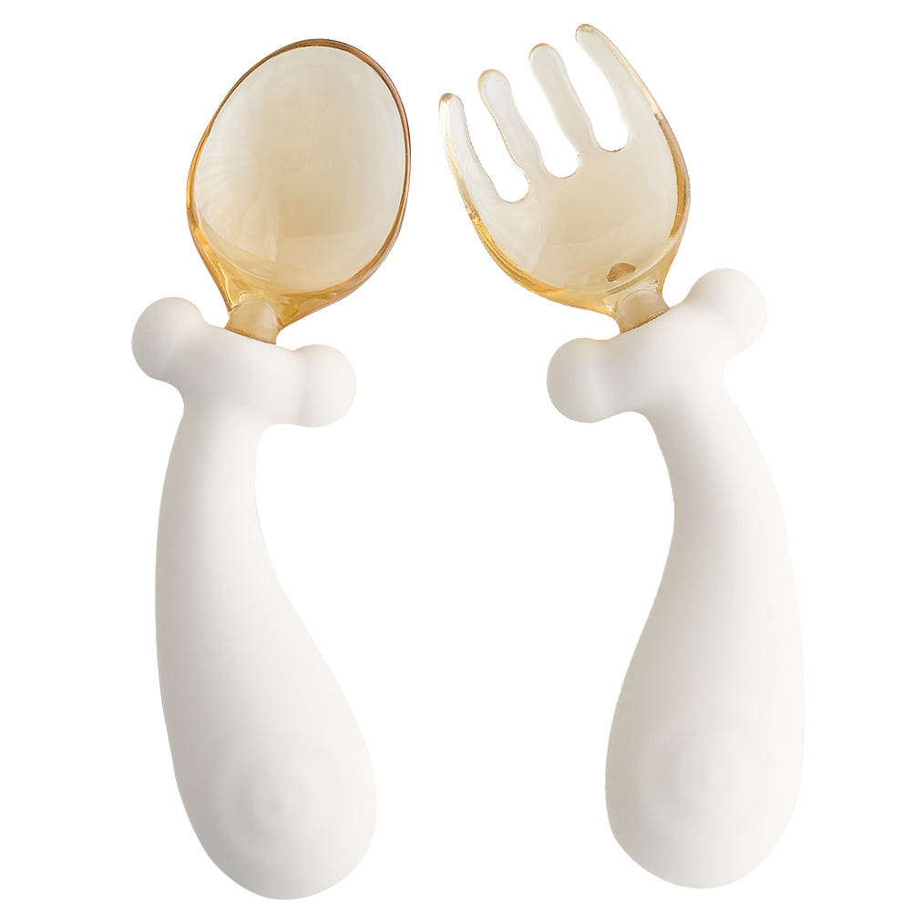 

Atti Rabbit Flexible Self Feeding Baby Spoon and Fork Set Bendable Toddler Utensils Pudding Cream