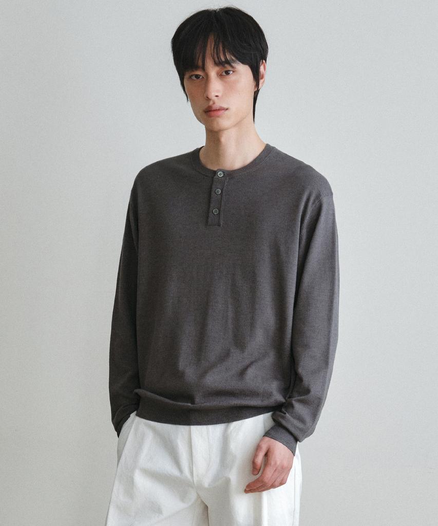 Wednesday Oasis Washable Minimalist Henley Neck Knit_Khaki Brown(Wc26Kn21)