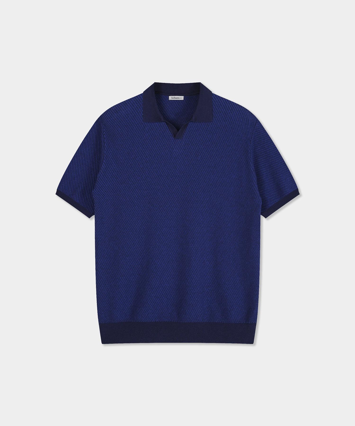 Vibrante Summer Washable Two-Tone Collar Knit - Navy Navy/L