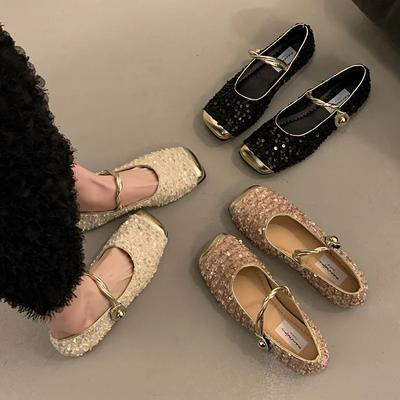 Flacher Mund, duftendes Ballett, minimalistische Einzelschuhe mit flacher Unterseite für Damen, 2024 neue französische Mary-Jane-Schuhe mit quadratischem Kopf