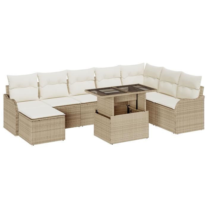 VidaXL 9-Piece Garden Sofa Set with Beige Cushions In Poly Rattan 3348517