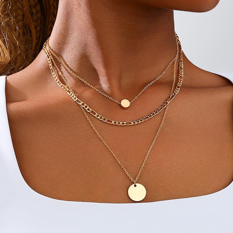 1 piece of literary and retro design sense, Middle Eastern and European and American style metal stacked gold coin chain women's necklace