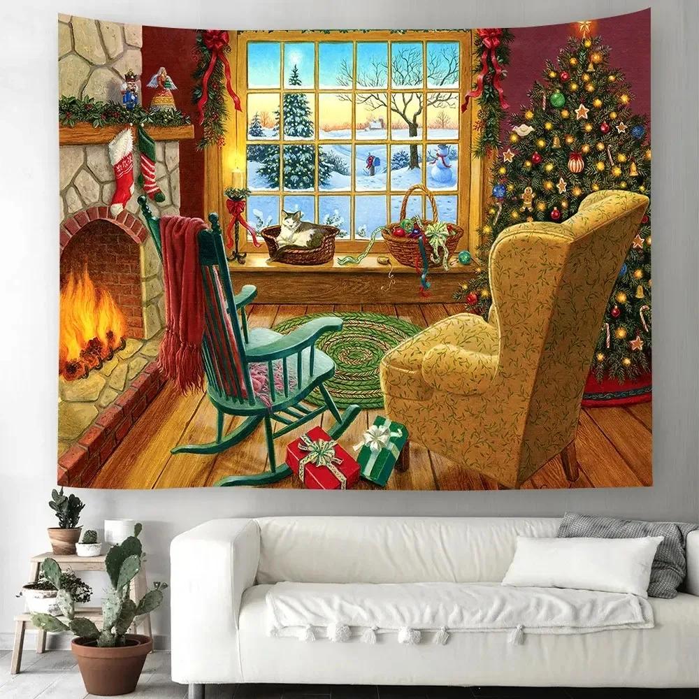 Christmas Pattern Tapestry Home Bedroom Living Room Wall Decoration Christmas Theme Tapestry